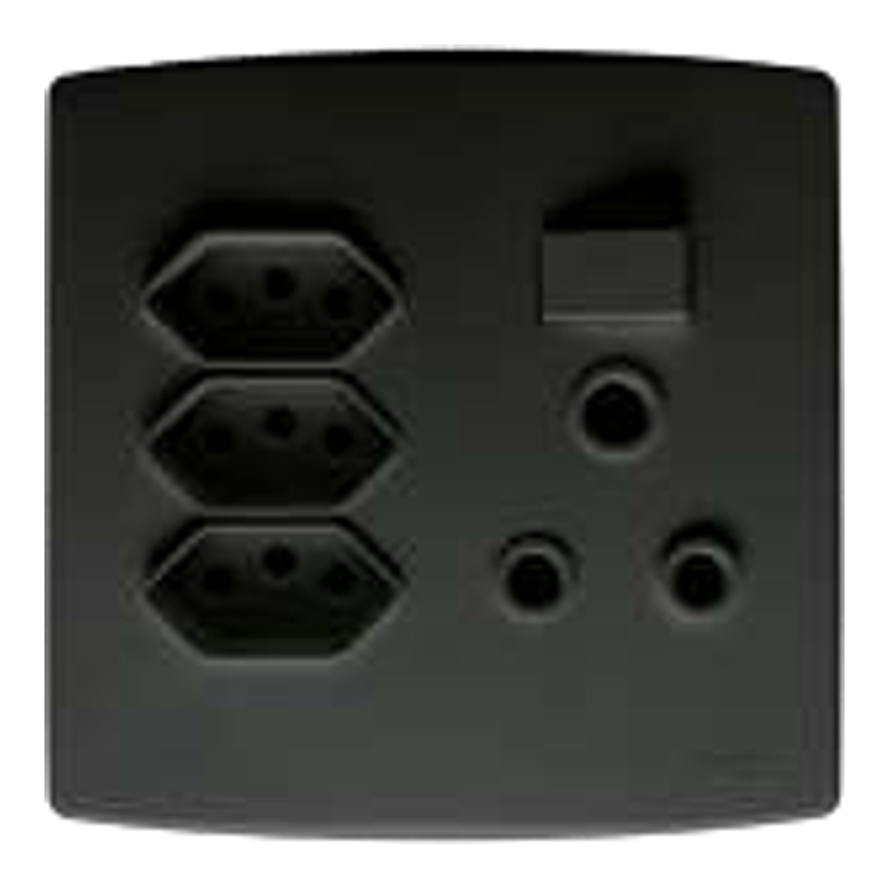 Onesto Trinity SINGLE RSA SWITCHED SOCKET + 3X NEW ZA PLUG SWITCHED SOCKET BLACK GRAPHITE, 4X4 - BK-TSP4013