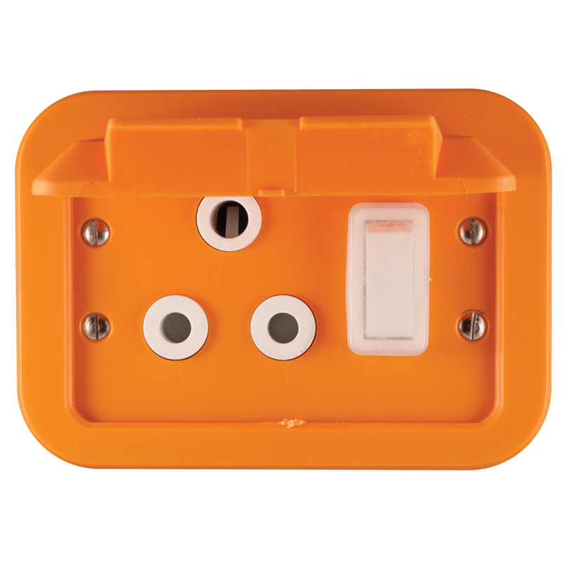 Crabtree Classic Industrial Single Switched STD Socket 164-1 on Weatherproof Surface Box, Orange