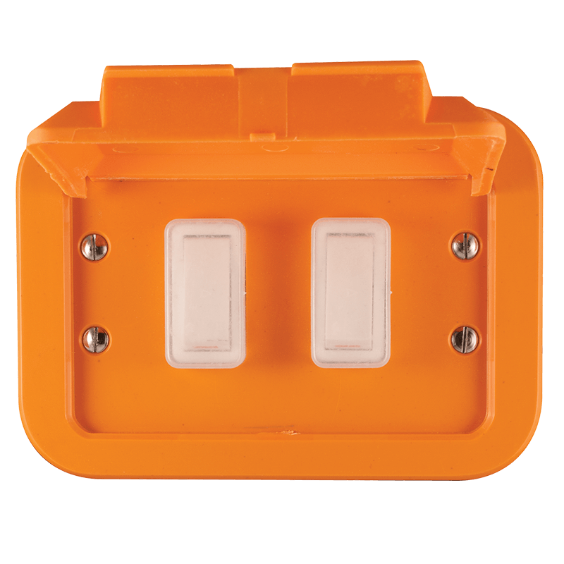 Crabtree Classic Industrial 2 Lever 1 Way Weatherproof Switch on Surface Box (Orange)