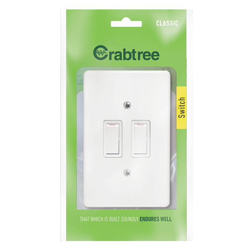 Crabtree Classic 2 Lever 1 Way Switch with Plastic Coverplate