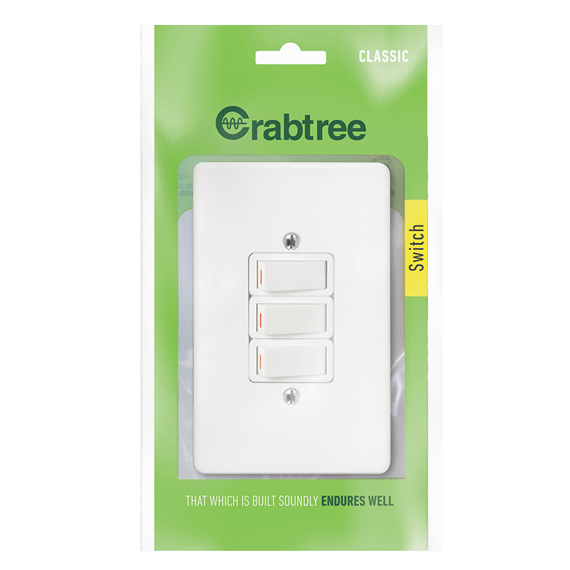 Crabtree Classic 3 Lever 1 Way Switch with Coverplate - White