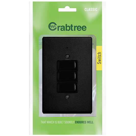 Crabtree Classic 3 Lever 1 Way Switch with Coverplate, Ferro Grain Finish