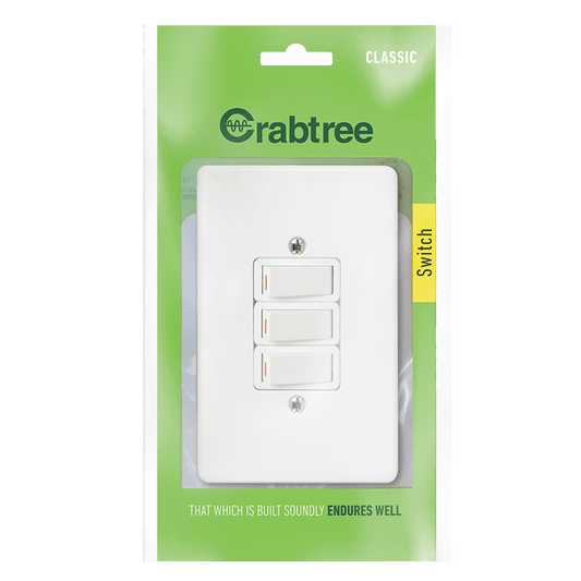 Crabtree Classic 3 Lever 1 Way Switch with Durable Plastic Coverplate