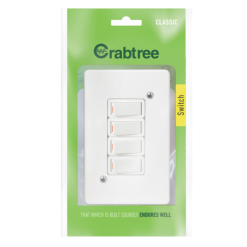 Crabtree Classic 4 Lever 1 Way Switch with Plastic Coverplate