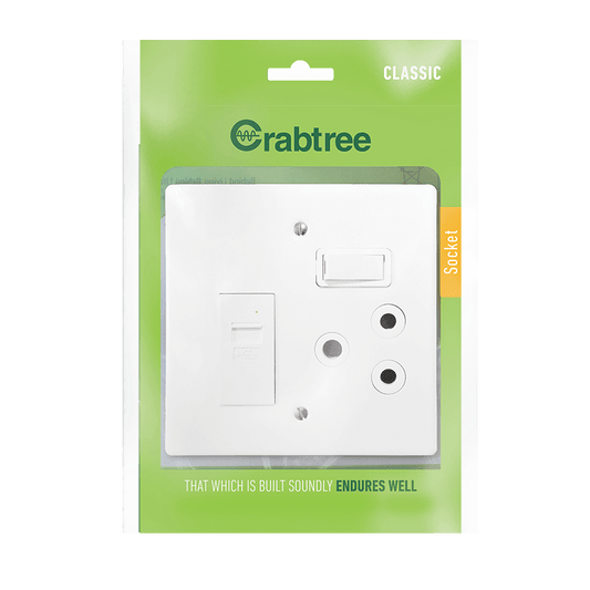 Crabtree Classic USB Combo 1×164-1 + 5V/2.1A with Steel Coverplate