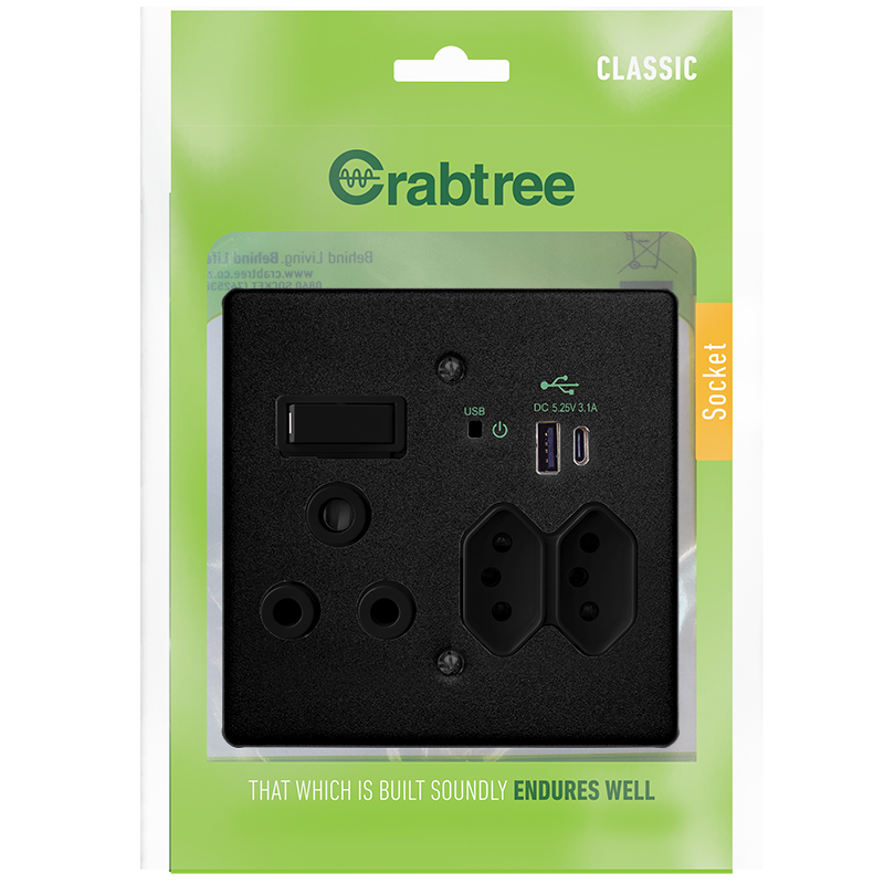 Crabtree Classic USB A+C 16A Combo Socket Monoblock with Coverplate