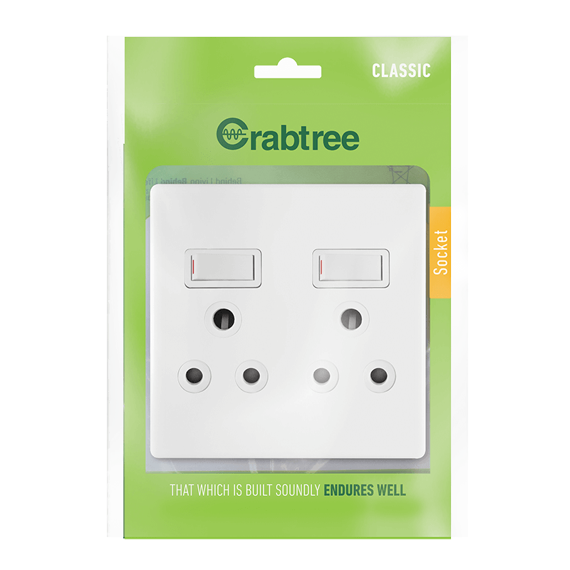 Crabtree Classic Double Switched Socket with Plastic Coverplate