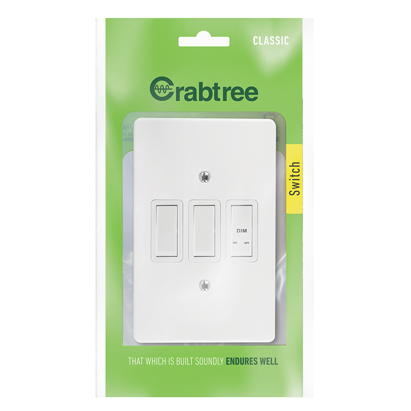 Crabtree Classic 3 Lever 500W LED Bellpress Dimmer Switch with 2×4 Yoke and Coverplate