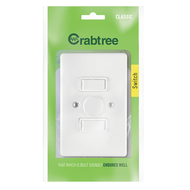 Crabtree Classic 2/3 Lever 500W LED Rotary Dimmer with Coverplate