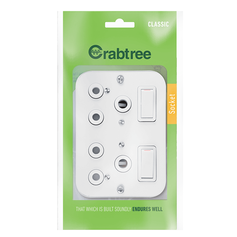 Crabtree Classic Industrial Double STD 164-1 Switched Socket on Surface Box, White