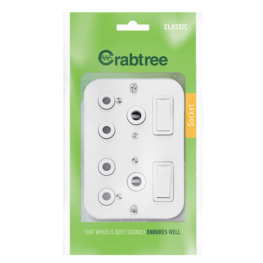 Crabtree Classic Industrial Double STD 164-1 Switched Socket on Surface Box, White