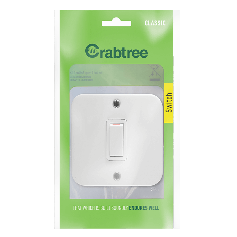 Crabtree Classic Industrial 1 Lever 1 Way Switch on Surface Box, White Finish