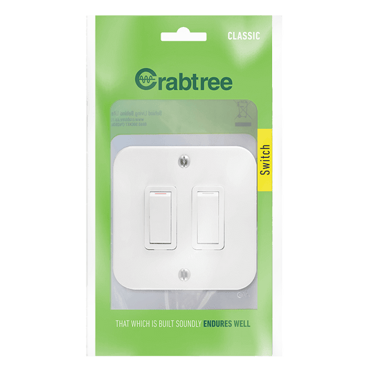 Crabtree Classic Industrial 2 Lever 1 Way Switch on Surface Box (75x75mm, White)