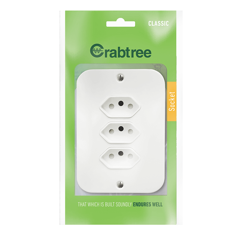 Crabtree Classic Industrial Unswitched 3x164-2 Socket, White Finish