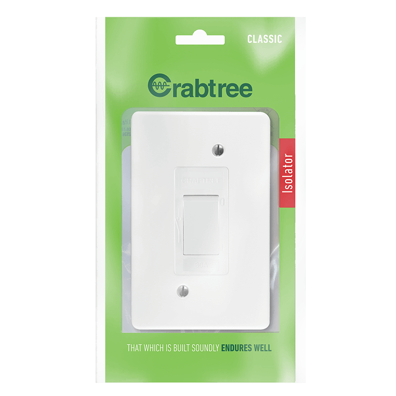 Crabtree Classic Double Pole 30A Isolator Vertical with Coverplate