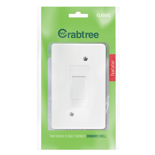 Crabtree Classic Double Pole 30A Isolator Vertical with Coverplate 50x100, White