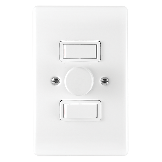Crabtree Classic 3 Lever 600W Rotary Dimmer Switch with White Steel Coverplate