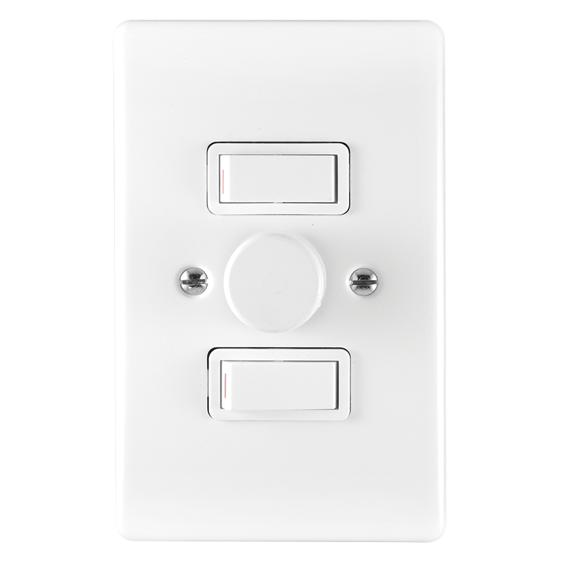 Crabtree Classic 3 Lever 600W Rotary Dimmer Switch on 2x4 Yoke with White Steel Coverplate