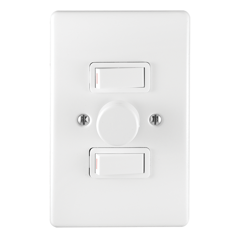Crabtree Classic 3 Lever 500W LED Rotary Dimmer Switch on 2×4 Yoke with White Steel Coverplate