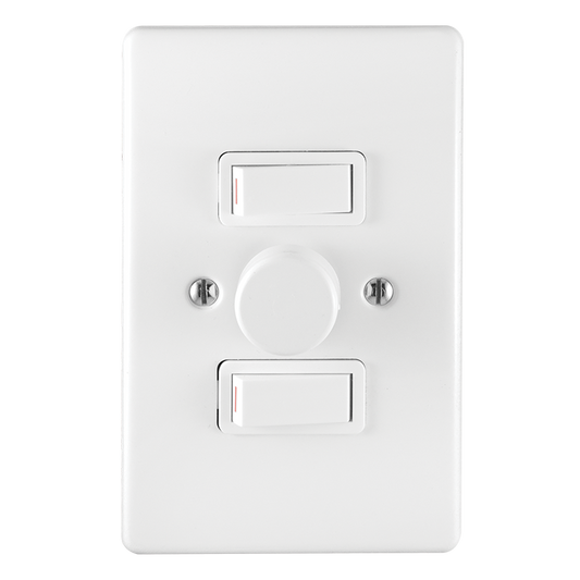 Crabtree Classic 3 Lever 500W LED Rotary Dimmer Switch on 2×4 Yoke with White Steel Coverplate