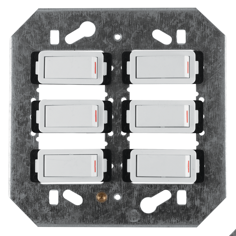 Crabtree Classic 6 Lever 6×1 Way Switch on 4×4 Yoke - White