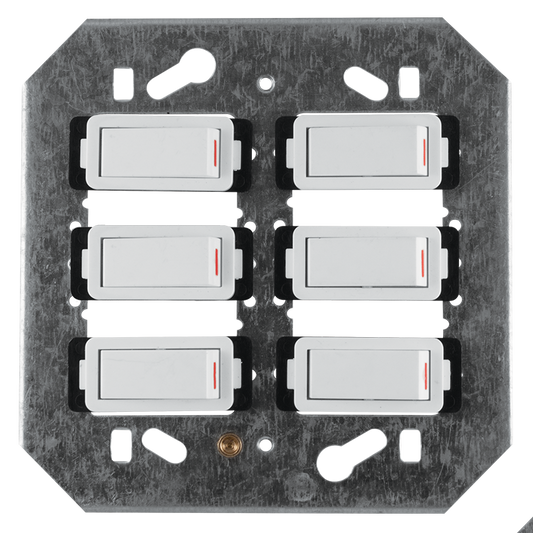 Crabtree Classic 6 Lever 6×1 Way Switch on 4×4 Yoke - White