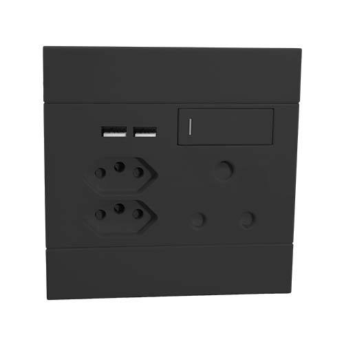 Veti 2 Single Switched Rsa Socket With Dual Usb & 2 X V-Slim Sockets - Charcoal