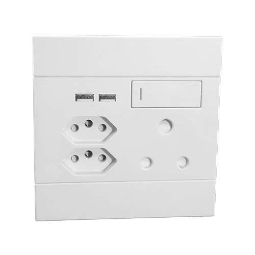 Veti 2 Single Switched Rsa Socket With Dual Usb & 2 X V-Slim Sockets - White