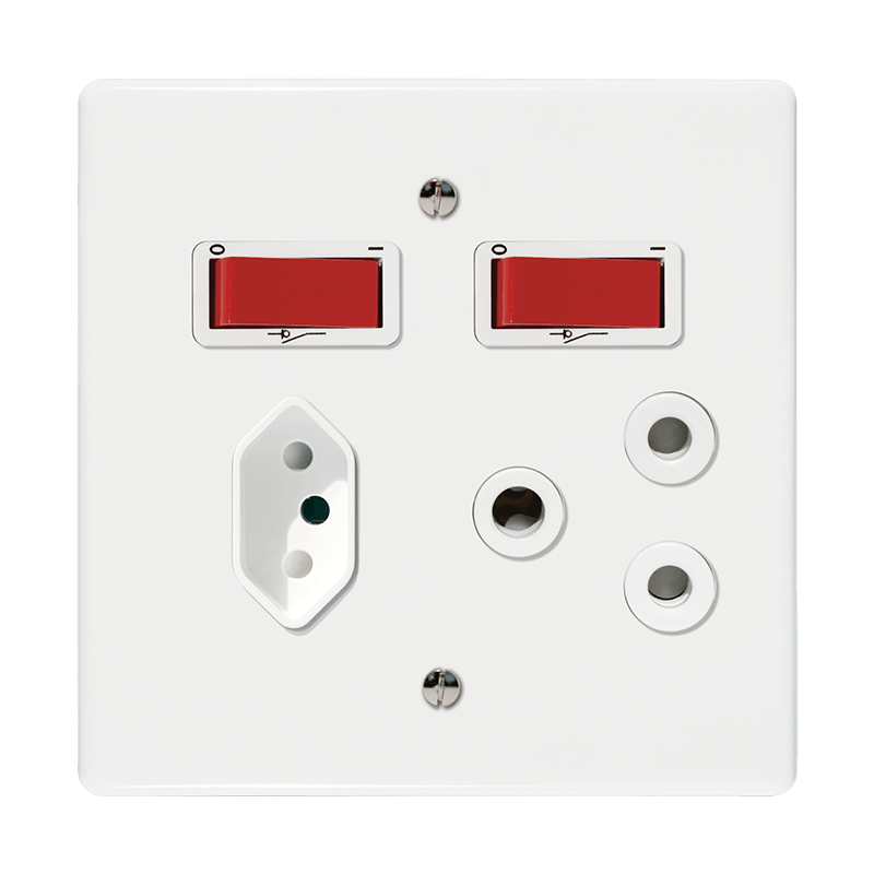 Crabtree Classic Combo Isolated Socket: STD 164-1 White + Isolated 164-2 Switched Red on 4x4 Yoke