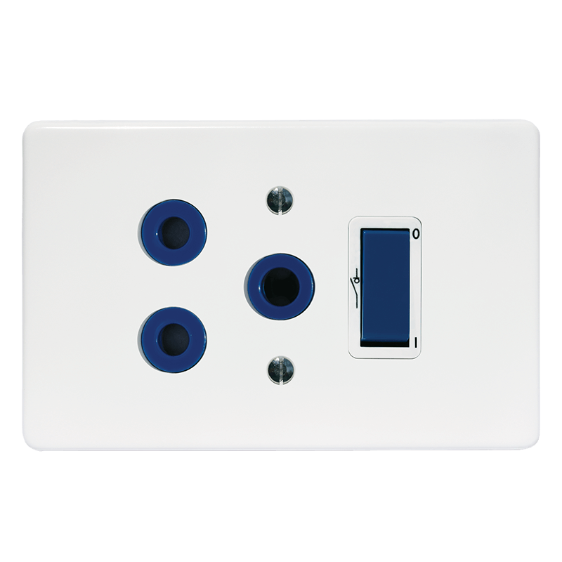 Crabtree Classic Single Isolated STD Socket 164-1 Blue, Double-Pole Switched on 2x4 Yoke