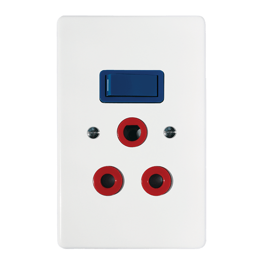 Crabtree Classic Single Dedicated Socket 164-4 Red Switched Blue on 2×4 Yoke with White Coverplate