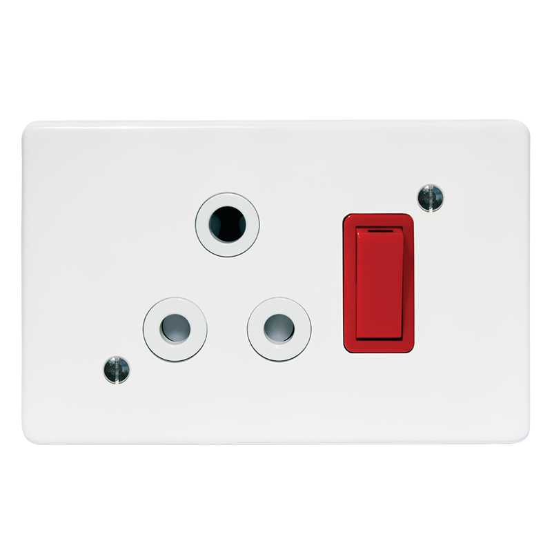 Crabtree Classic Single Isolated STD Socket 164-1 with Red Switched Indicator on 4x2 Yoke and White Coverplate