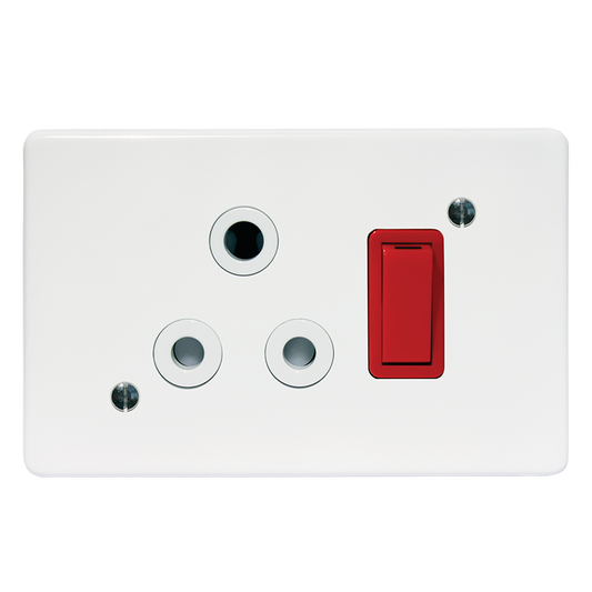 Crabtree Classic Single Isolated STD Socket 164-1 with Red Switched Indicator on 4x2 Yoke and White Coverplate