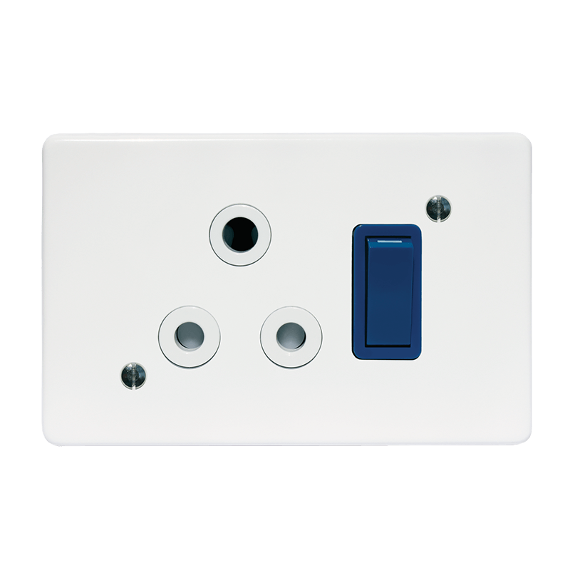 Crabtree Classic Single Isolated STD Socket 164-1 with White Coverplate and Blue Switch on 4×2 Yoke