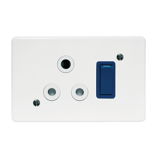 Crabtree Classic Single Isolated STD Socket 164-1 with White Coverplate and Blue Switch on 4×2 Yoke