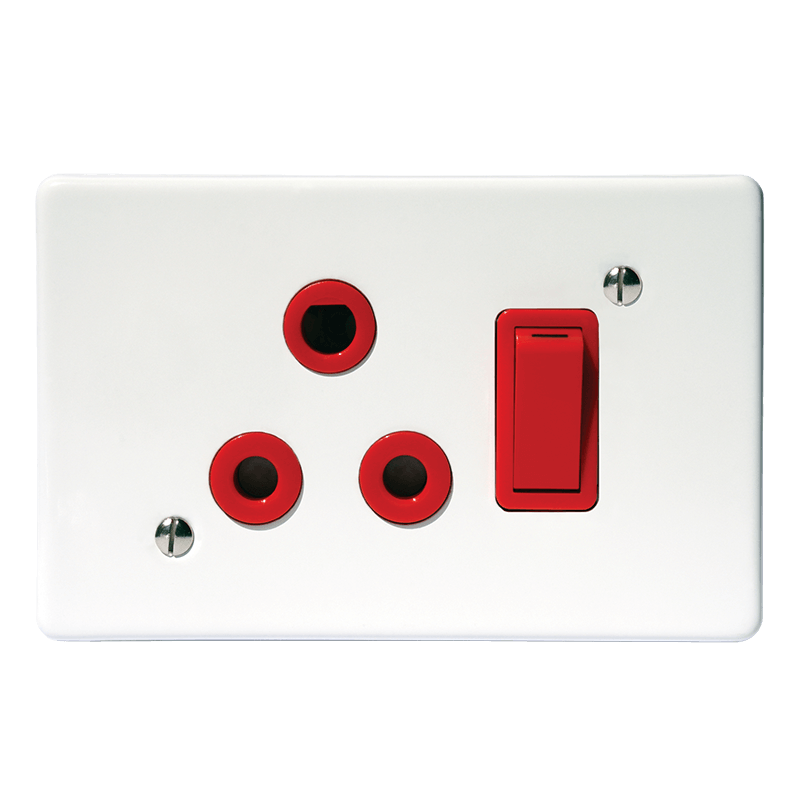 Crabtree Classic Single Dedicated Socket 164-4 - Red Switched on 4×2 Yoke
