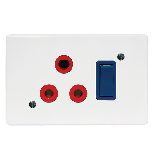 Crabtree Classic Single Dedicated Socket 164-4 (Red Switched Blue) on 4x2 Yoke with White Coverplate
