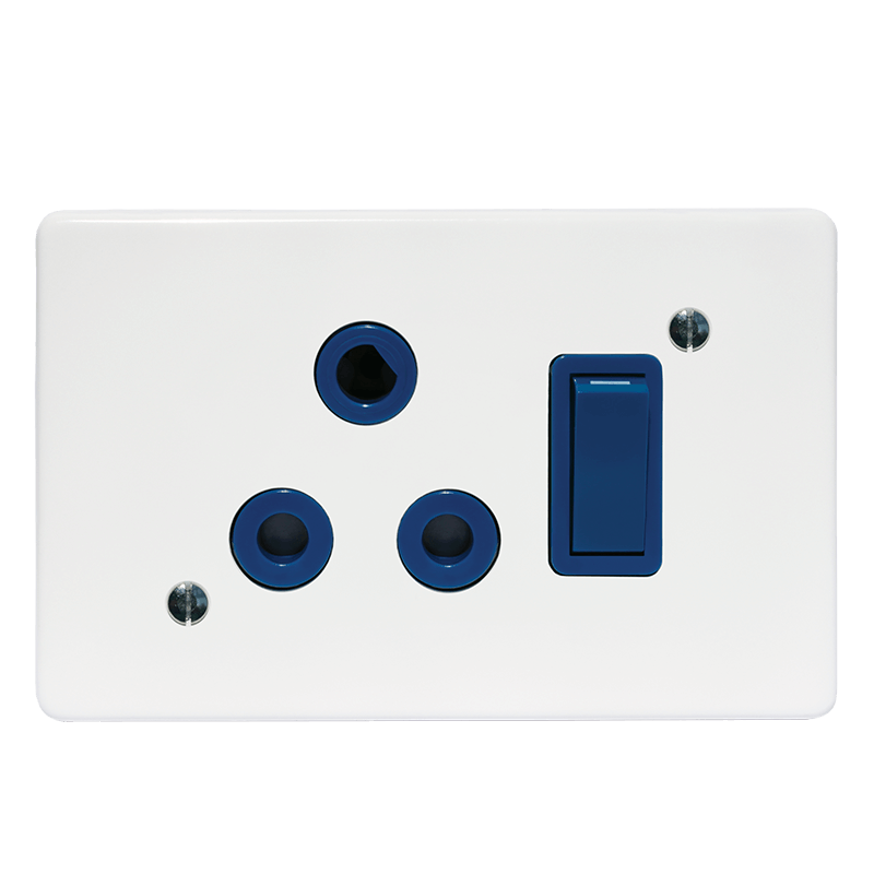 Crabtree Classic Single Dedicated 164-4 Blue Switched Socket on 4×2 Yoke with White Coverplate