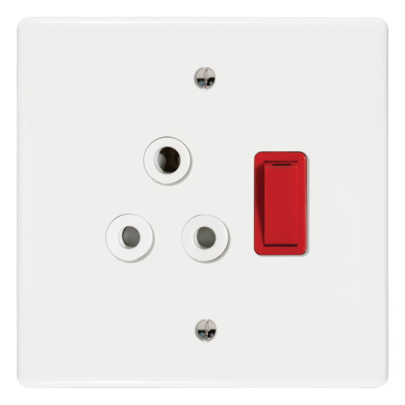 Crabtree Classic Single Isolated STD Socket 164-1 with Switched Red Indicator and 4x4 Yoke Coverplate