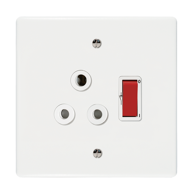 Crabtree Classic Single Isolated STD Socket 164-1 White Double-Pole Switched Red on 4×4 Yoke
