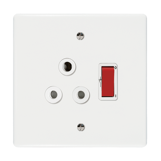 Crabtree Classic Single Isolated STD Socket 164-1 White Double-Pole Switched Red on 4×4 Yoke