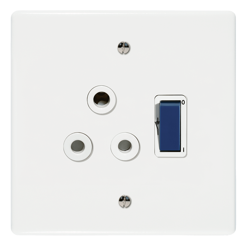 Crabtree Classic Single Isolated STD Socket 164-1 White Double-Pole Switched Blue on 4x4 Yoke