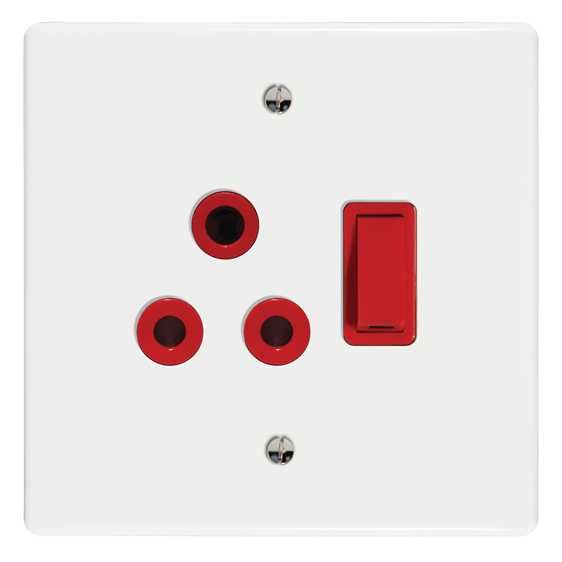 Crabtree Classic Single Isolated STD Socket 164-1, Red Switched, on 4x4 Yoke