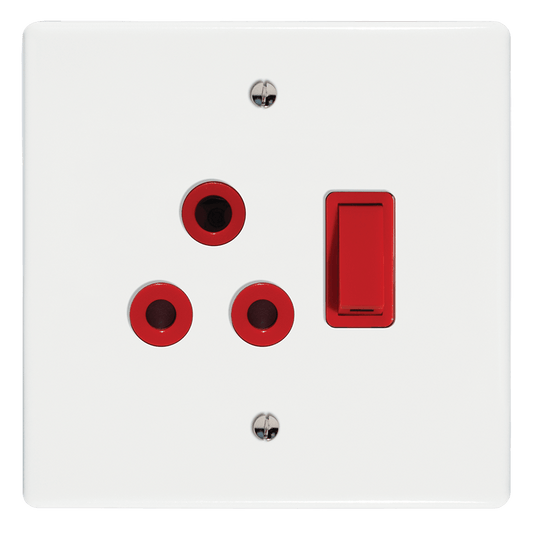Crabtree Classic Single Isolated STD Socket 164-1, Red Switched, on 4x4 Yoke