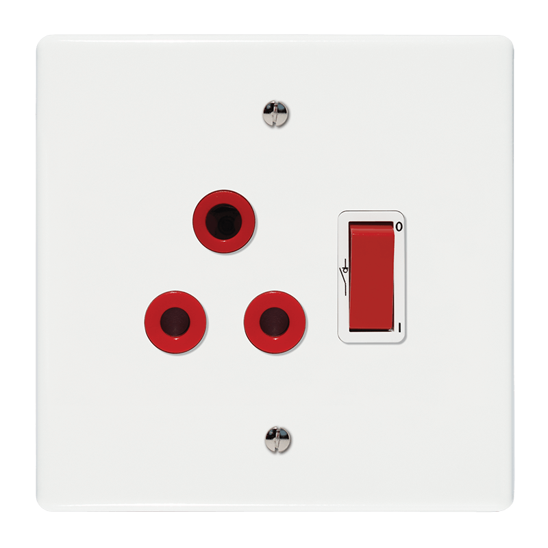 Crabtree Classic Single Isolated STD Socket 164-1, Red Double-Pole Switched with White Coverplate (4x4 Yoke)