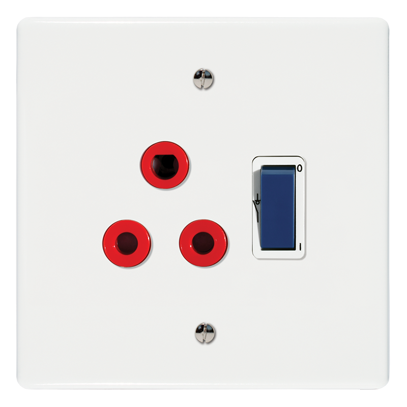 Crabtree Classic Single Dedicated Socket 164-4 Red Double Pole Switched Blue on Yoke with Coverplate