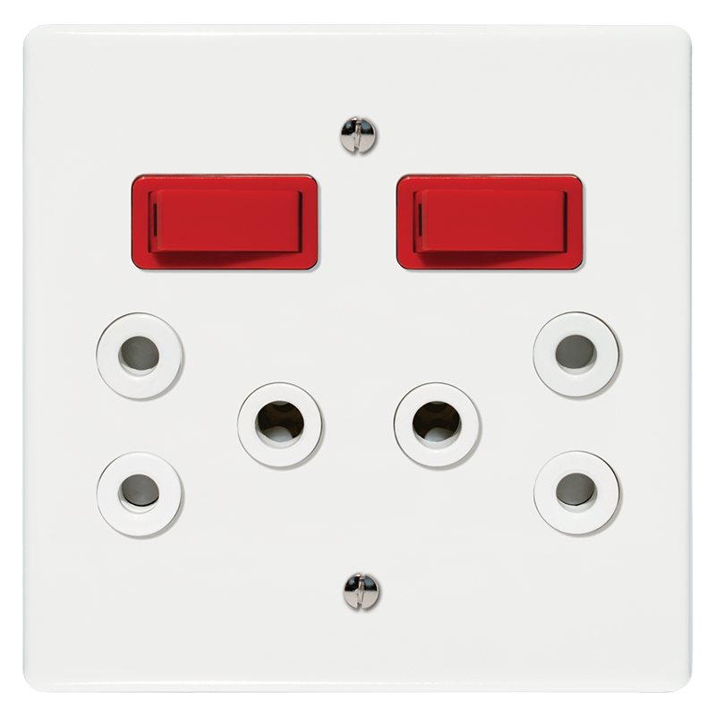 Crabtree Classic Double Isolated STD Socket 164-1 White Switched Red on 4x4 Yoke