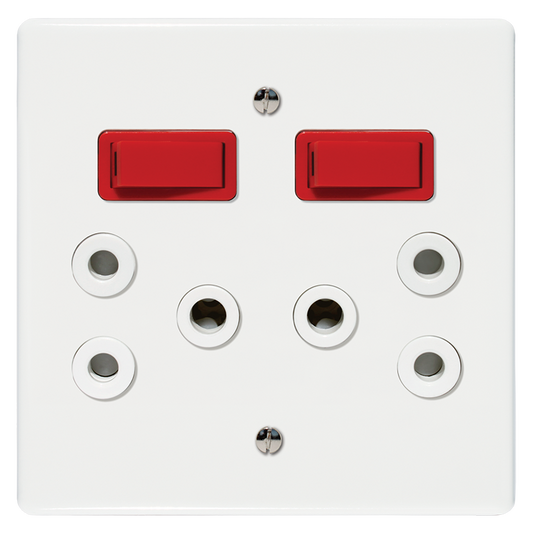 Crabtree Classic Double Isolated STD Socket 164-1 White Switched Red on 4x4 Yoke