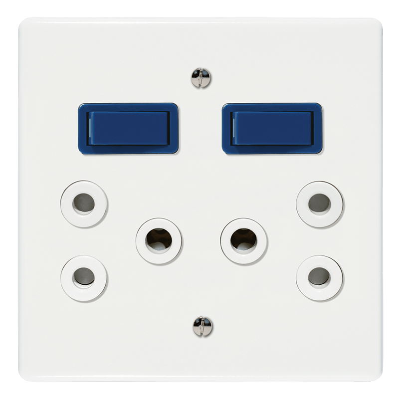 Crabtree Classic Double Isolated STD Socket 164-1 White Switched Blue on 4x4 Yoke