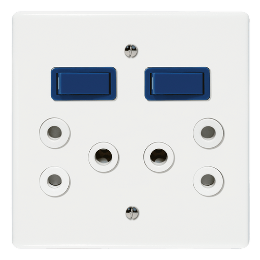 Crabtree Classic Double Isolated STD Socket 164-1 White Switched Blue on 4x4 Yoke